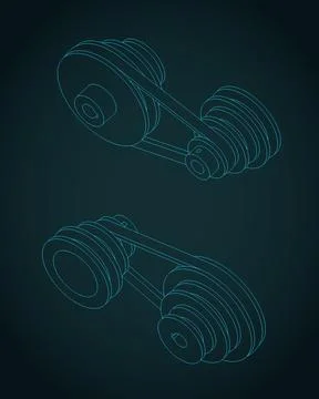 Variable speed belt drive mechanism isometric blueprint Stock Illustration