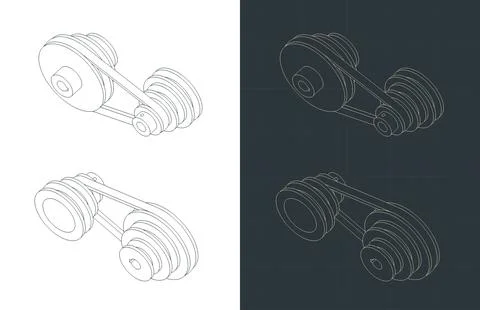 Variable speed belt drive mechanism isometric blueprints Stock Illustration
