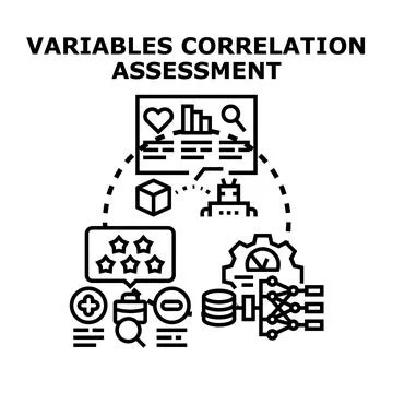 Variables correlation assessment process analyzing data metrics 库存插图