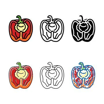 Variants cut red pepper color icon vector Stock Illustration