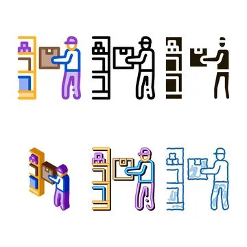 Variants man restocking in cellar icon vector outline Stock Illustration