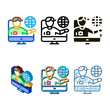 Variants online computer guide vector outline Stock Illustration