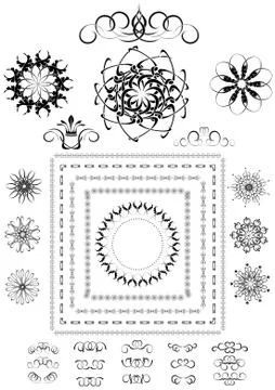 Variants of ornamental frames, borders and other details Stock Illustration