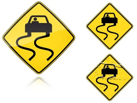 Variants a slippery when wet - road sign Stock Illustration