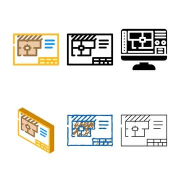 Variants technical drawings architectural drafter color icon vector Stock Illustration
