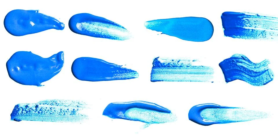 Variation of blue acrylic stain elements with brush and paint texture hand-.. イラスト素材