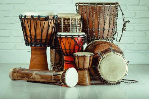 Variation of ethnic drums Stock Photos