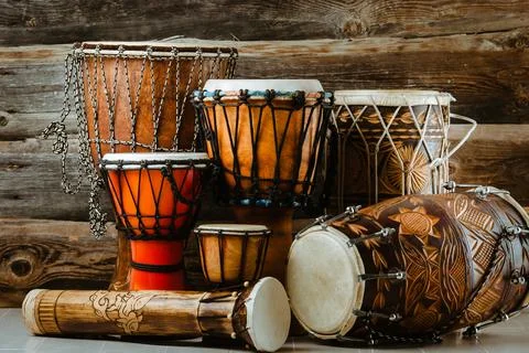 Variation of ethnic drums Stock Photos
