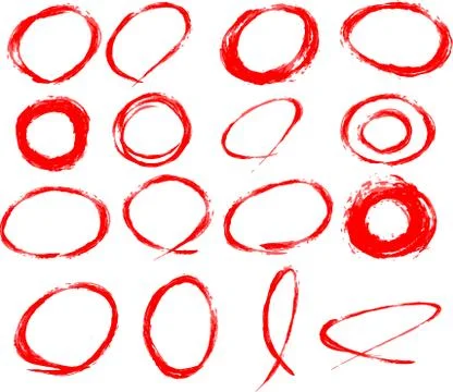 Variation of handwritten Red brush circle set Stock Illustration