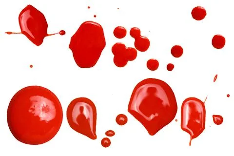 Variation of red acrylic stain elements with brush and paint texture hand-d.. Illustrazione stock