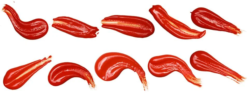 Variation of red acrylic stain elements with brush and paint texture hand-d.. Foto stock