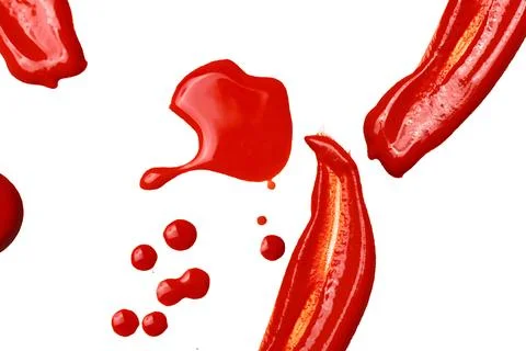 Variation of red acrylic stain elements with brush and paint texture hand-d.. 写真素材
