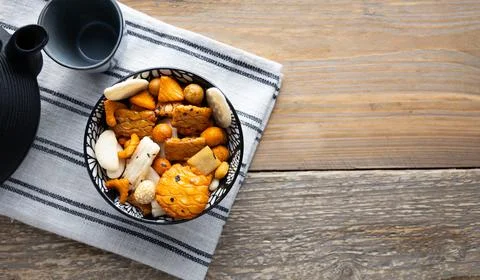 Variation of rice crackers. Stock Photos