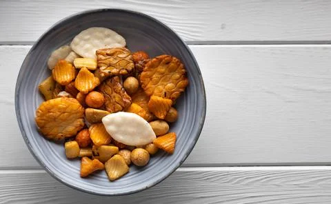 Variation of rice crackers. Stock Photos