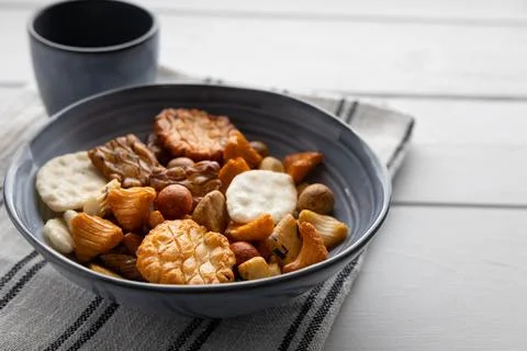 Variation of rice crackers. Stock Photos