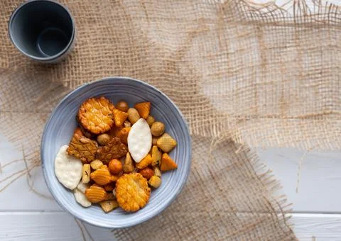 Variation of rice crackers. Stock Photos