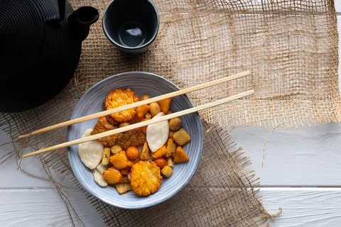 Variation of rice crackers. Stock Photos