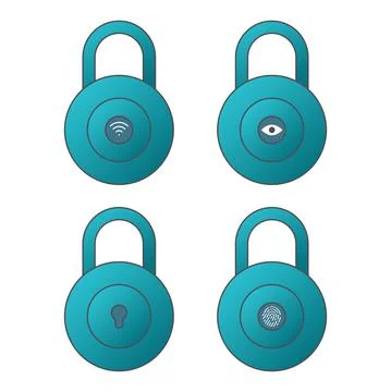 Variation set vector lock icons. Eye finger print scanner. Symbol computer pr Stock-Illustration