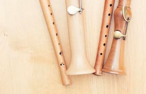 Variation of wooden recorders Stock Photos