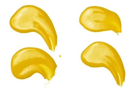 Variation of yellow acrylic stain elements with brush and paint texture han.. 写真素材