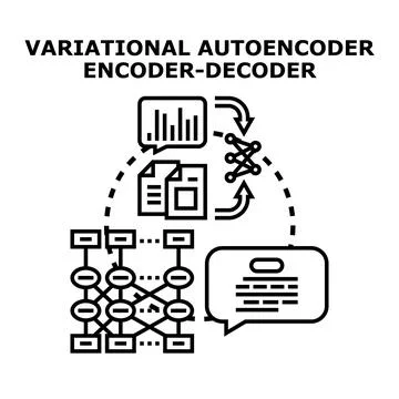 Variational autoencoder model processing data concept Stock Illustration