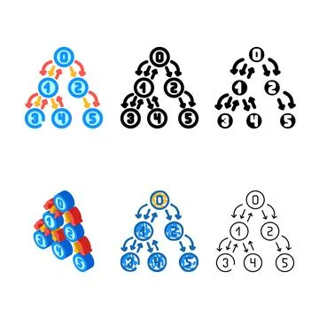 Variations depth first search dfs color icon vector 스톡 일러스트
