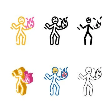 Variations fired up man accident color icon vector Stock Illustration