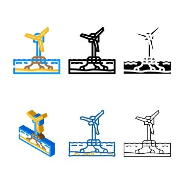 Variations floating wind turbine color icon vector Stock Illustration