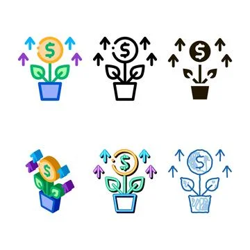 Variations growing money tree icon vector outline Stockillustratie