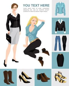 Variations models of shoes and clothes Stock Illustration