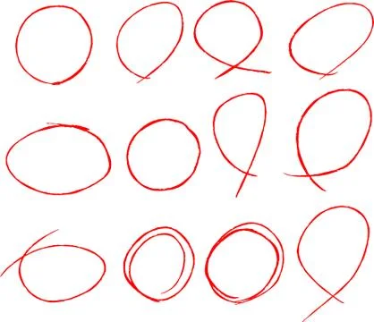 Variations of Red thin circles for handwritten scoring set Stock Illustration