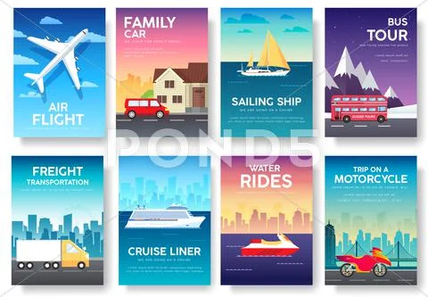 Variations transport of travel vacation tour guide infographic. Cruise, bus Stock Illustration