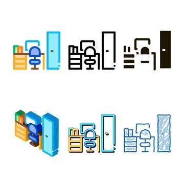 Variations workplace rooms icon vector outline Stock Illustration