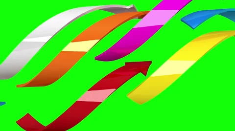 Varicolored arrows on green background, 3D animation, seamless loop Stock Footage 65000438