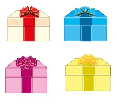 Varicoloured boxes with gift decorated by bow Stock Illustration