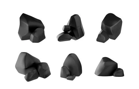 Varied black rocks 3D vector illustration set 스톡 일러스트