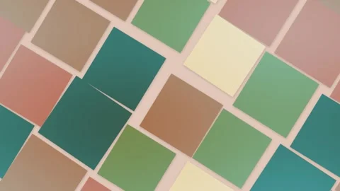 A varied collage of rectangular tiles in teal, coral, olive, tan and cream .. Stock Footage 347386274