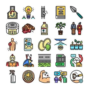 Varied collection of ui ux flat outline icons 스톡 일러스트