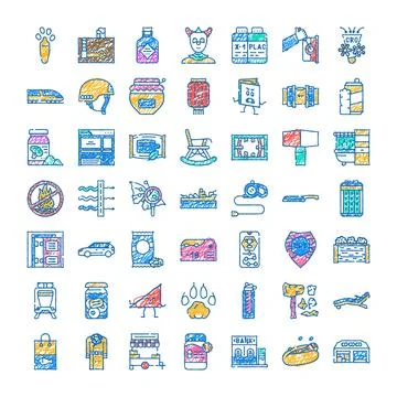 Varied everyday objects set in scribble line art Stock Illustration