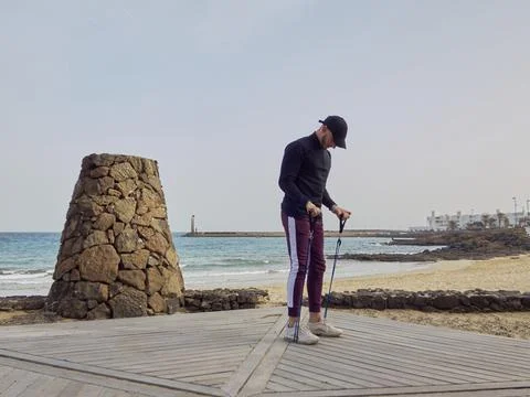 Varied functional training with elastic bands outdoors 写真素材