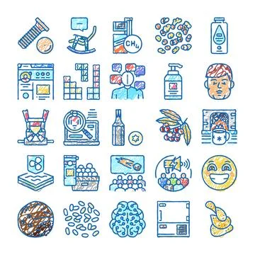 Varied hand drawn abstract doodle icons collection イラスト素材