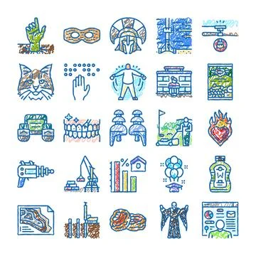 Varied hand drawn doodle icon set collection Stock Illustration
