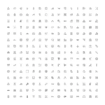 Varied line icon set creating graphic design elements Stock Illustration