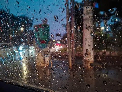 Varied reflections on a rainy night. Stock Photos