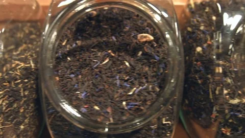 Varied varieties of flavored tea with additives. Video stock 83826516