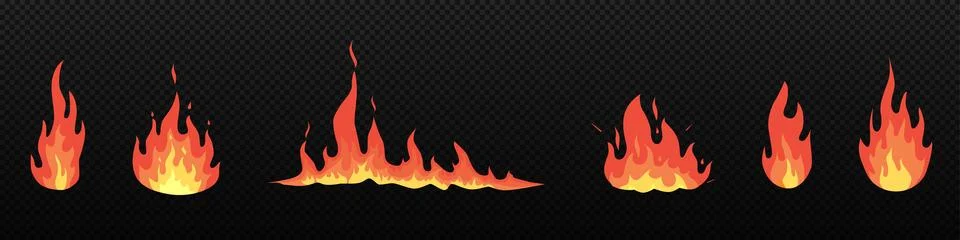 Varieties of fire and flames set Stock Illustration