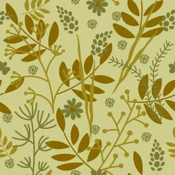 Varieties of leaves and plants. Vector seamless pattern. Picture for Wallpape Stock Illustration