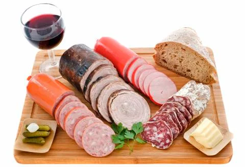 Varieties of sausages Stock Photos