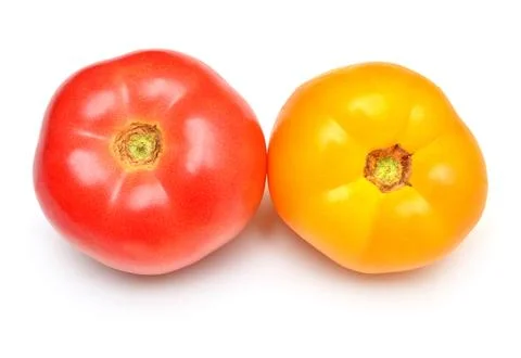 Varieties of tomatoes isolated on white background. Assorted tomato is yell.. Stock Photos