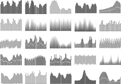 Variety of abstract waveform and bar graph designs suitable for digital gra.. Ilustración de archivo